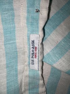 U.S.P.A striped Linen blend tailored fit shirt