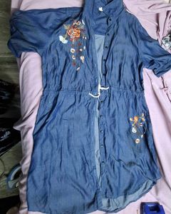 Embroidered Denim Dress