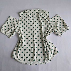 Cute Classic  Polka Dot Cold Shoulder Top 🌿