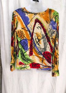 Colorful Abstract Print Button-Up Top