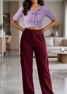 Lavender Crop Top with Burgundy colour pant