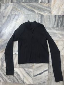 Black Ribbed Turtleneck Top