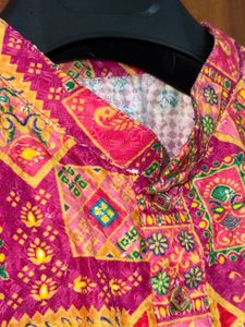 Vibrant Pink Ethnic Kurta Set with Dhoti Pants &amp; D
