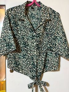 Chic Printed Tie-Front Blouse