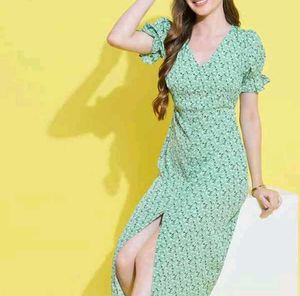 Light Green Floral Midi Dress