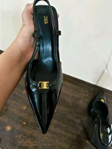 Zara Chic Black Patent Slingback Heels
