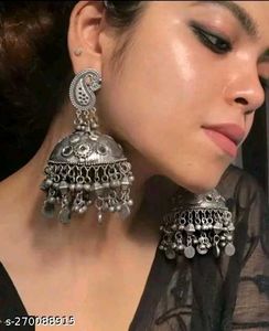 Stunning Oxidized Silver Jhumka Earrings