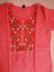 Embroidered Pink Kurti and pant set