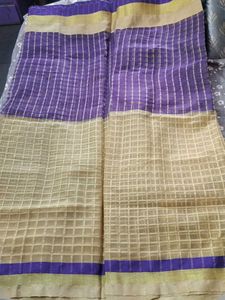 Purple and Gold Plaid Sari