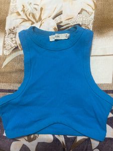 Ribbed Blue Sleeveless Crop Top
