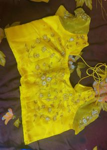 handwork yellow organza Saree