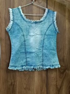 Denim Sleeveless Zipper Top