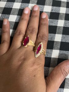 Red Stone Cocktail Rings - Set of 2