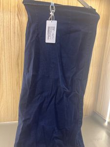 Dark Wash Denim Maxi Skirt with Slit