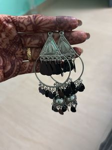 Boho Silver Jhumka Earrings