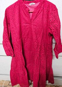 Vibrant Pink Broderie Tiered Dress