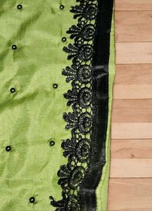 Elegant Lime Green Saree with Black Border