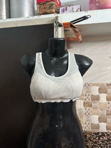 Sports Bra - White &amp; Coral Pink