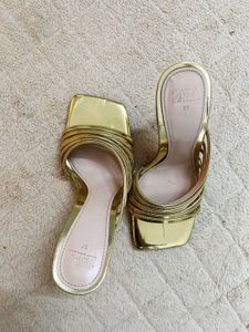 Zara Gold Strappy Heeled Sandals