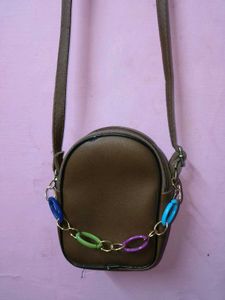 Chic Brown sling Bag with Colorful Chain