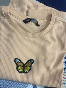 Peach Ribbed Butterfly Top