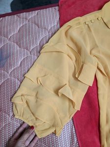 Chic Yellow Ruffle Sleeve Blouse