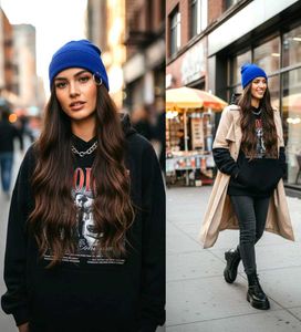 Urban Edge: Cobalt Blue Beanie with Ring