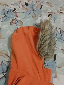 Max Orange Winter Jacket with Fur Hood