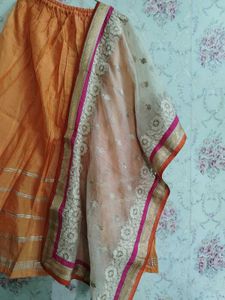 Orange Skirt with Embellished Dupatta