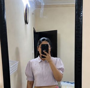 Sparkling Cropped Collared Top