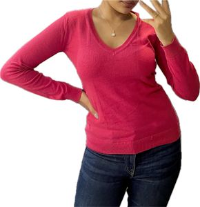 Rosy Pink V Neck Cotton Sweater By Fame Forever