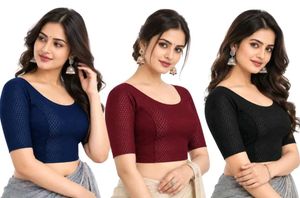 Women’s Blouse Combo – Blue, Mehroon & Black | 3 B