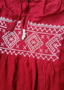 Red Embroidered Peasant Dress