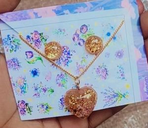 Sparkly Heart Necklace & Earrings Set