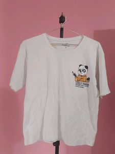 Cute Panda Graphic White T-Shirt