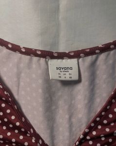 Maroon Polka Dot V-Neck Top