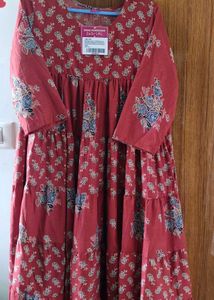 Tiered Floral Print Cotton Kurta