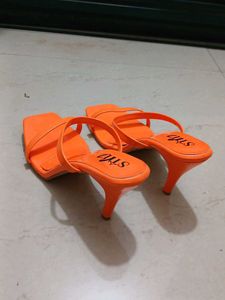 Orange Heeled Mules