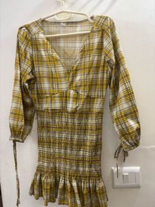 Chic Plaid Smocked Waist Mini Dress