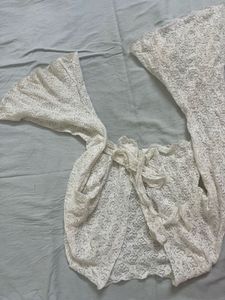 Sheer Lace Tie-Front Crop Top