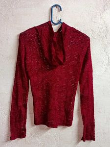 Girl's Partywear See-through Knit Top Hoodie