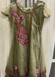 Elegant Olive Green Embroidered Kurti