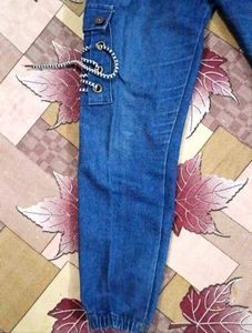 Stylish Denim Pants with Eyelet Detail