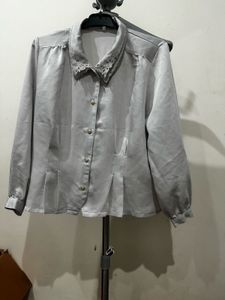 Elegant Grey Satin Blouse
