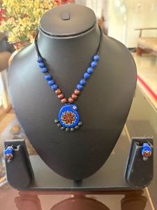 Boho Blue &amp; Brown terracotta Necklace Set
