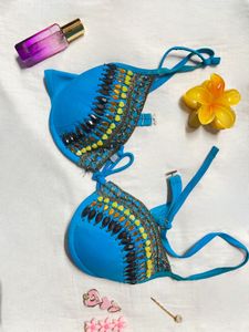 Beaded Blue Bikini Top