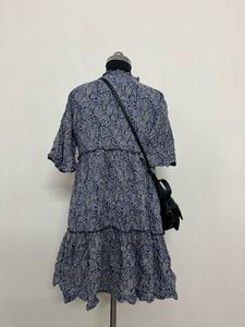 Blue Paisley Tiered Mini Dress