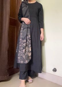 Black Rayon Cotton Blend Anarkali Kurta Set