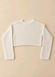 IVORY WHITE RIBBED KNIT CROPPED SWEATER