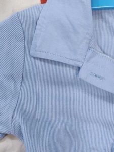 Bonkers Powder Blue Ribbed Crop Polo